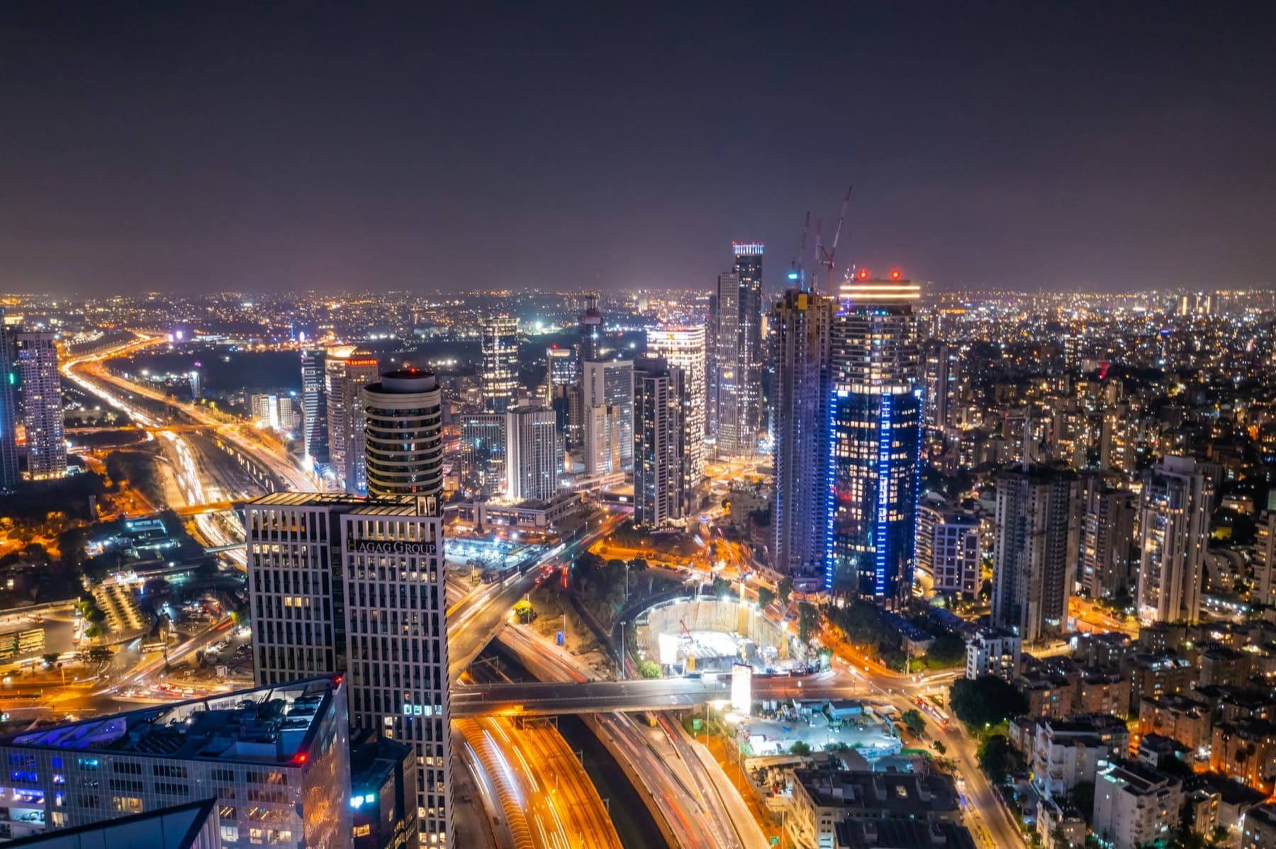 City with high-rise buildings at night